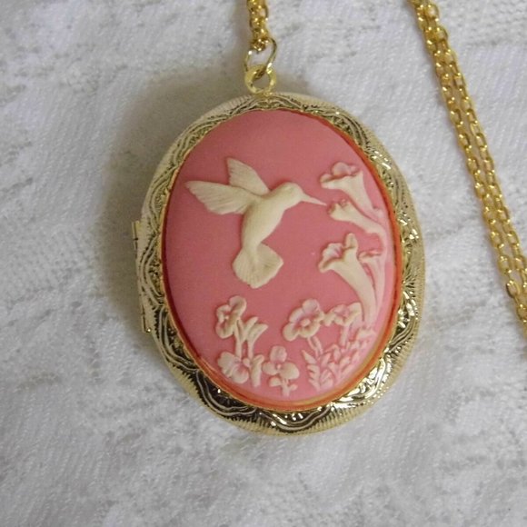 Fancy Fox Boutique Jewelry - Pink Hummingbird Bird Locket Necklace Anniversary
